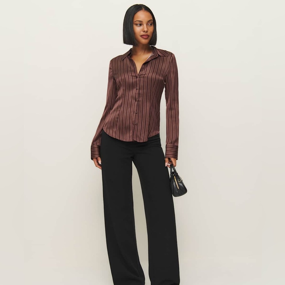 Reformation Jodie Satin Top Brown - Size 6 - NWT